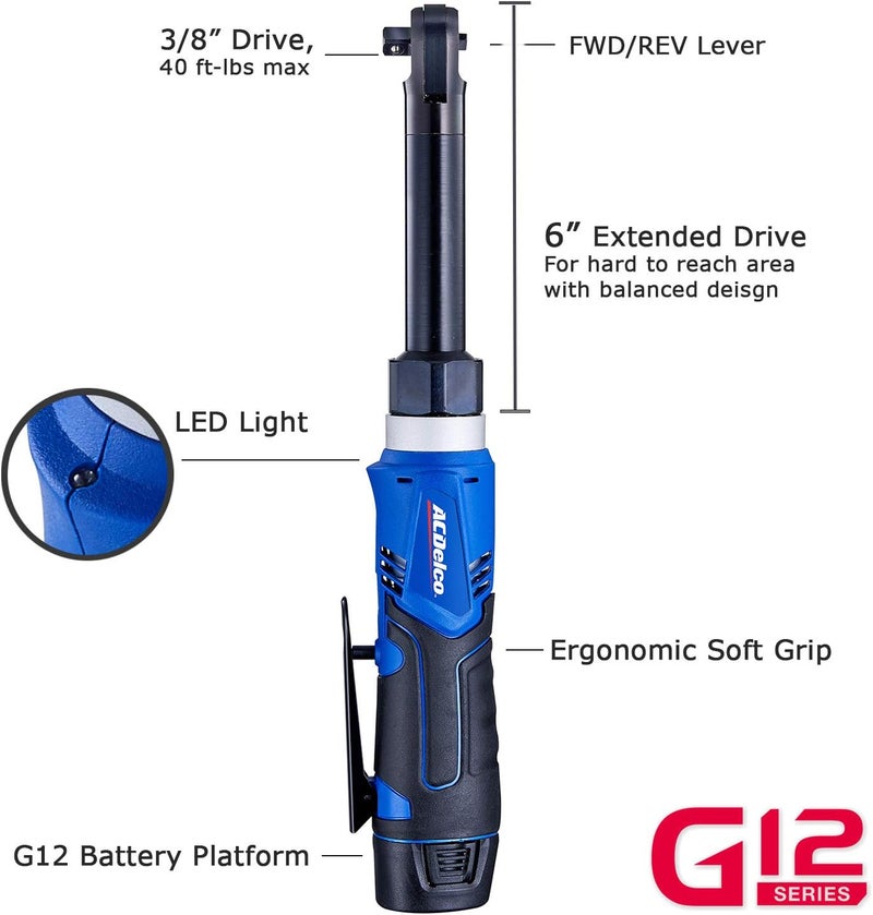 ACDelco Tools ACDelco ARW1218-3T G12 Series 12V Li-ion Cordless 3/8” 40 ft-lbs. Extended Ratchet Wrench – Bare Tool Only - Image 1
